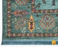 فرش ابریشم ماشینی C1011 آبی نارنجی - Image 10