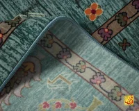 فرش ابریشم ماشینی C1011 آبی نارنجی - Image 7