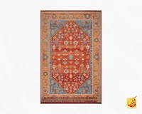 فرش ابریشم ماشینی C1108 آجری آبی - Image 2