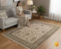 فرش وینتیج 1794 نسکافه‌ای حاشیه سبز