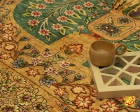 فرش ابریشم ماشینی 202731 طلایی سبز - Image 10