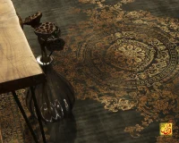 فرش ابریشم ماشینی D1060 ذغالی طلایی - Image 6
