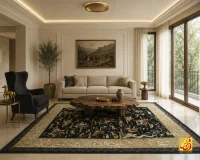 فرش ابریشم ماشینی A1113 سرمه‌ای