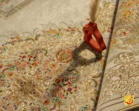 فرش ابریشم ماشینی T1082 کرم طوسی - Image 8
