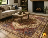 فرش ابریشم ماشینی T1090 کرم لاکی