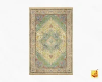 فرش ابریشم ماشینی T1091 کرم سبز - Image 2