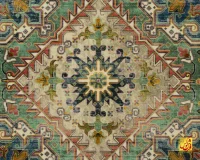 فرش ابریشم ماشینی T1091 کرم سبز - Image 3
