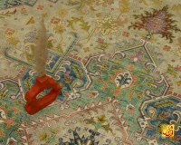 فرش ابریشم ماشینی T1091 کرم سبز - Image 5