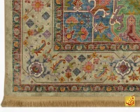 فرش ابریشم ماشینی T1091 کرم سبز - Image 6