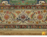 فرش ابریشم ماشینی T1091 کرم سبز - Image 7