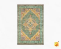 فرش ابریشم ماشینی T1092 فیروزه‌ای - تصویر 2