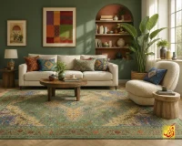 فرش ابریشم ماشینی T1093 سبز