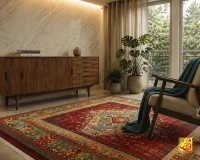 فرش ابریشم ماشینی T1113 لاکی