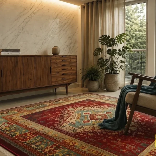 فرش ابریشم ماشینی T1113 لاکی