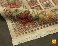 فرش ابریشم ماشینی T1114 کرم - Image 6