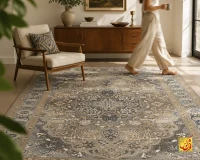 فرش وینتیج 75004 طوسی آبی