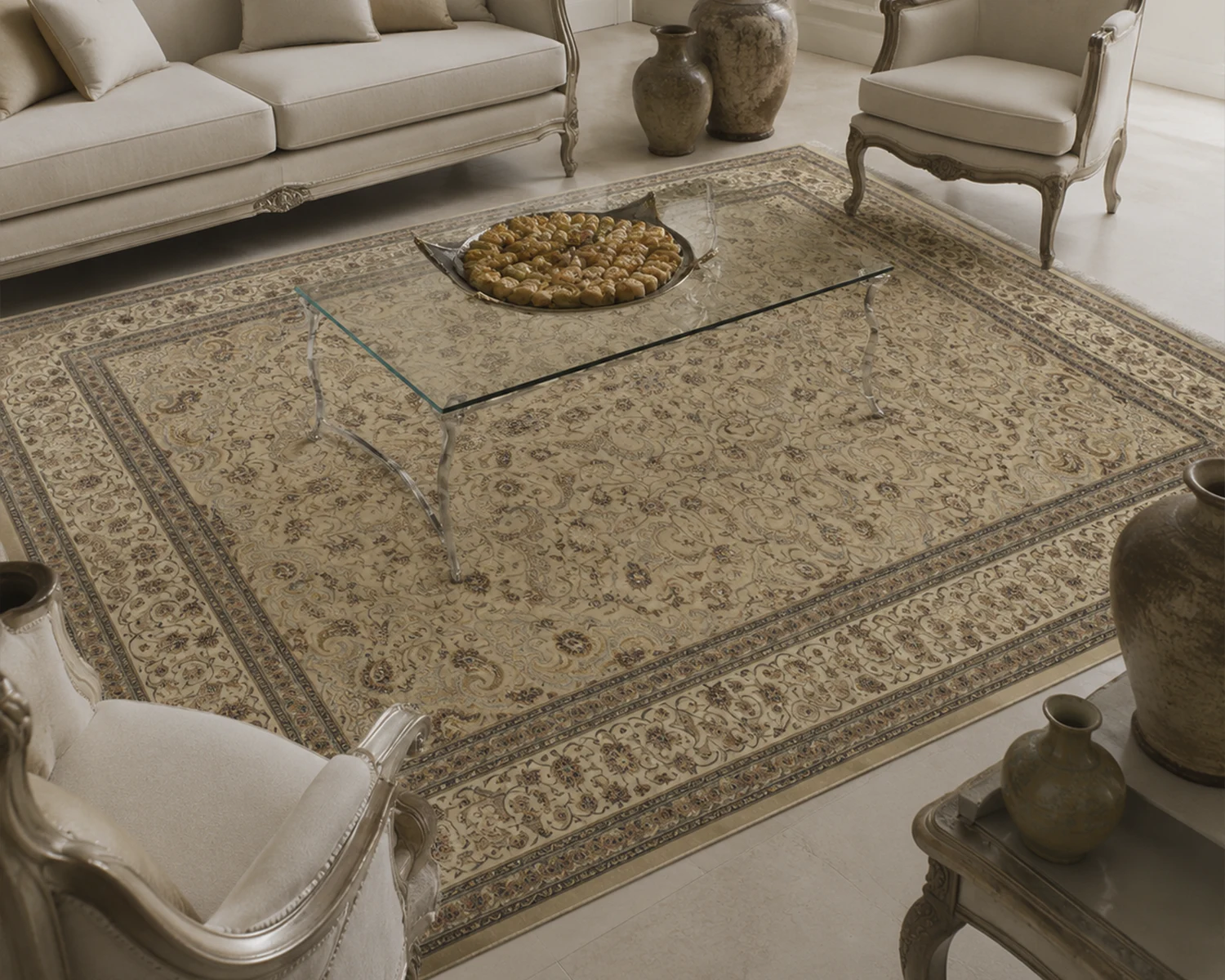 l-052-3002-15 فرش کلاسیک کد 052_ رنگ 3002 کرم