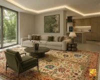 فرش ابریشم ماشینی باغ جاودان L1027 کرم