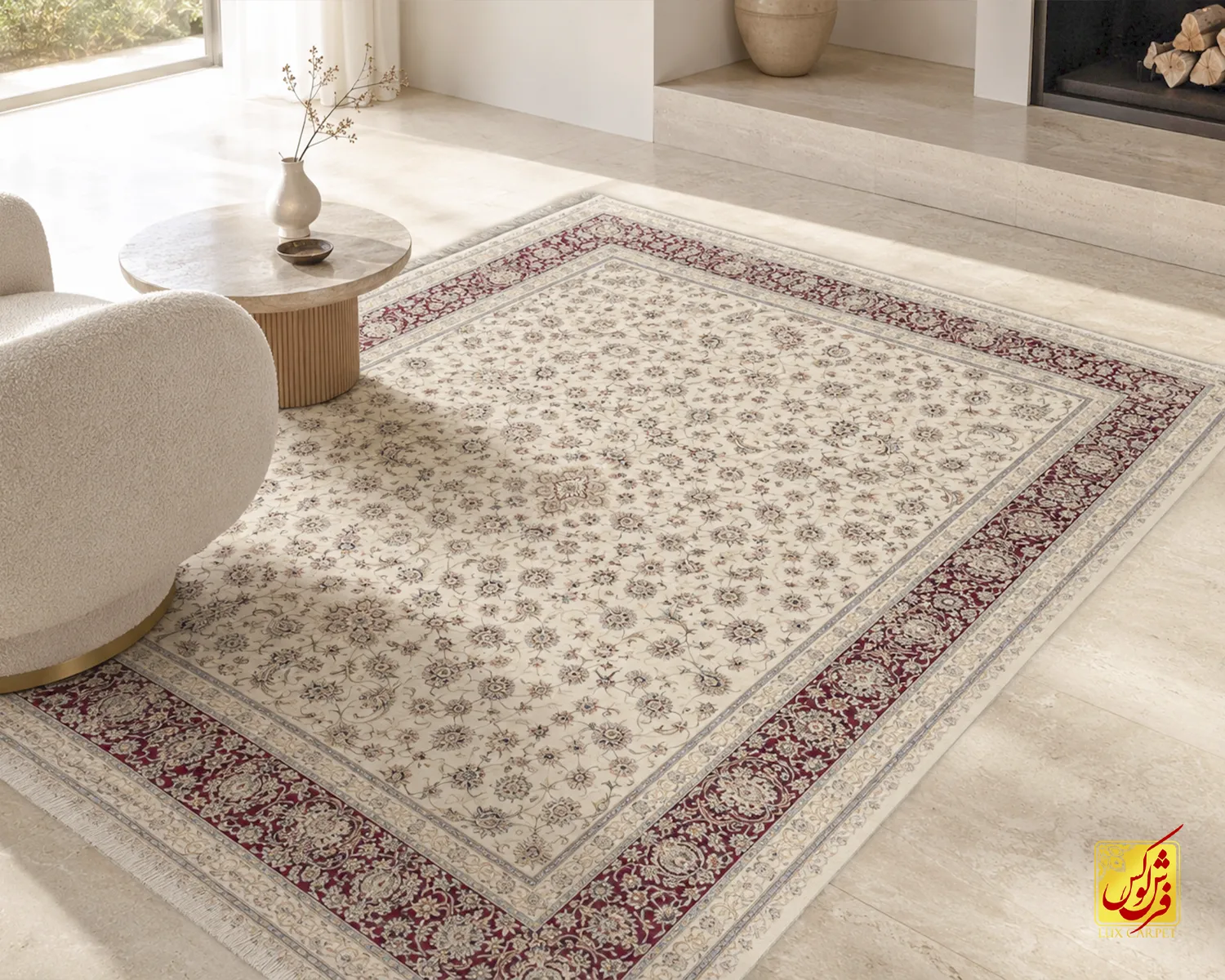 فرش کلاسیک 7502 کرم حاشیه شرابی فرش کلاسیک 7502 کرم حاشیه شرابی - Image 1