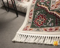 فرش کلاسیک باغ فردوس کرم حاشیه سبز - Image 4