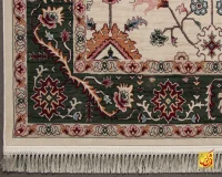فرش کلاسیک باغ فردوس کرم حاشیه سبز - Image 9