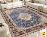 فرش کلاسیک 7555 آبی حاشیه شرابی