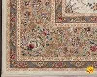 فرش کلاسیک باغ گل سفید حاشیه کرم - تصویر 12