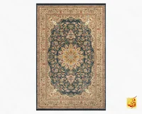 فرش ابریشم ماشینی L1248 آبی حاشیه کرم - تصویر 2