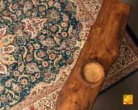 فرش ابریشم ماشینی L1248 آبی حاشیه کرم - تصویر 3