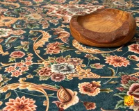 فرش ابریشم ماشینی L1248 آبی حاشیه کرم - تصویر 4