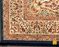 فرش ابریشم ماشینی L1248 آبی حاشیه کرم - تصویر 11