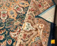 فرش ابریشم ماشینی L1248 آبی حاشیه کرم - تصویر 8