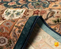 فرش ابریشم ماشینی L1248 آبی حاشیه کرم - تصویر 9